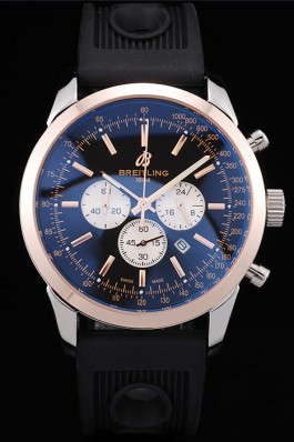 Breitling Top Replica 7914 Black Rubber Strap Transocean Black Dial Black Rubber Strap Rose Gold Bezel