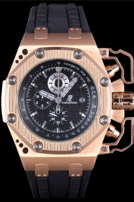 Audemars Top Replica 7724 Silver Rubber Strap Black Survivor Asia Rose Gold Luxury Watch