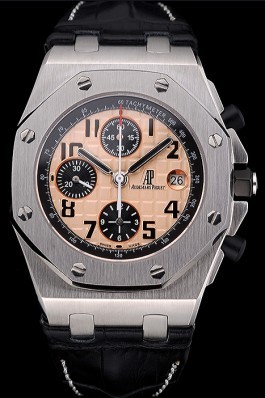 Swiss Audemars Piguet Royal Oak Offshore Gold Dial Stainless Steel Case Black Leather Strap 622849
