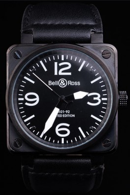 BR01-92 Top Replica 7789 Black Leather Strap Edition Carbon-White Luxury Watch
