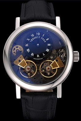 Breguet Duo Tourbillon Silver Case Black Dial Black Leather Bracelet 622621