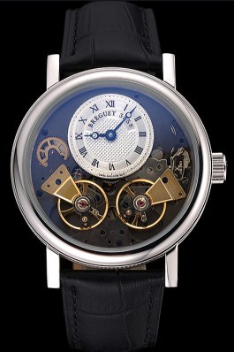 Breguet Duo Tourbillon Silver Case White Dial Black Leather Bracelet 622622