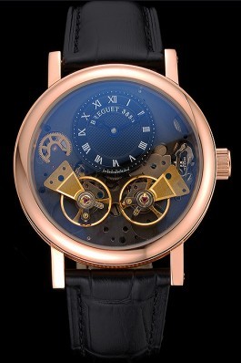 Breguet Duo Tourbillon Gold Case Black Dial Black Leather Bracelet 622623