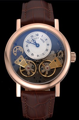 Breguet Duo Tourbillon Gold Case White Dial Brown Leather Bracelet 622624