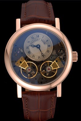 Breguet Duo Tourbillon Gold Case Beige Dial Brown Leather Bracelet 622625