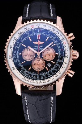 Breitling Navitimer 01 Black Dial Rose Gold Case Black Leather Bracelet 622503