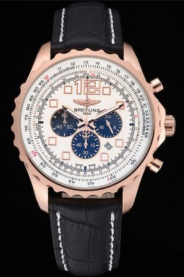 Breitling Top Replica 7904 Black Leather Strap Navitimer Rosegold Bezek Leather Strap White Dial