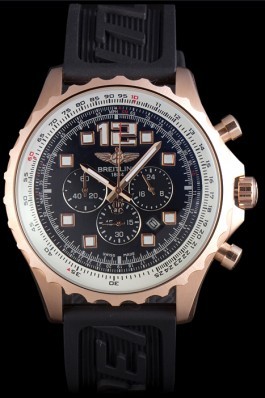 Breitling Top Replica 7903 Black Rubber Strap Navitimer Rosegold Bezel Rubber Strap Black Dial