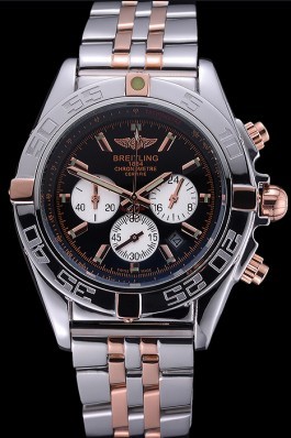 Breitling Chronomat 44 Black Dial with White Subdials 2 Tone Stainless Steel Bracelet 622509