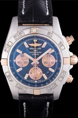 Swiss Breitling Chronomat Blue Dial with Black Leather Strap 621521