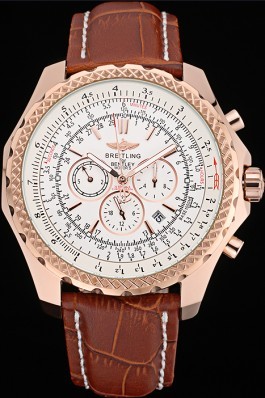Breitling Bentley Motors Speed Gold Case White Dial Brown Leather Bracelet 622233