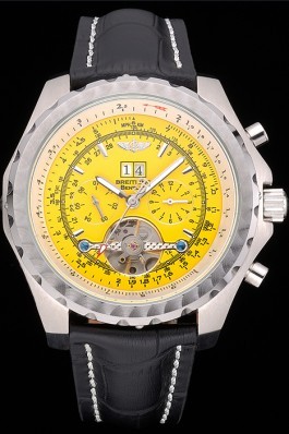 Breitling Bentley Mulliner Tourbillon Yellow Dial Stainless Steel Case Black Leather Strap 622730