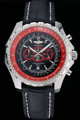 Breilting Bentley Supersports Black And Red Dial Black Leather Bracelet 622430