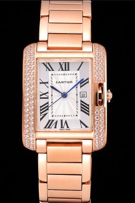 Cartier Tank Anglaise 30mm White Dial Diamonds Rose Gold Case Rose Gold Bracelet