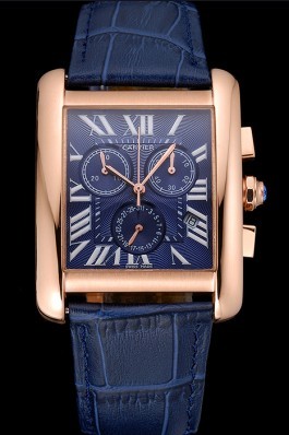 Cartier Tank MC Blue Dial Gold Case Blue Leather Bracelet 622695
