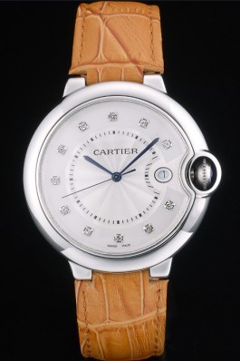 Cartier Ballon Bleu 42mm White Dial Stainless Steel Case Light Brown Leather Bracelet