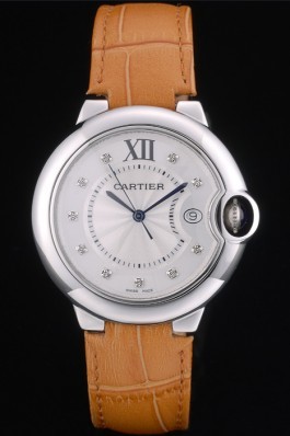Cartier Ballon Bleu 42mm White Dial Stainless Steel Case Light Brown Leather Bracelet