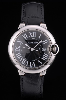 Cartier Ballon Bleu 38mm Black Dial Stainless Steel Case Black Leather Bracelet