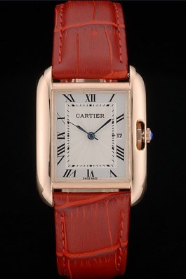 Cartier Tank Anglaise 30mm White Dial Gold Case Red Leather Bracelet