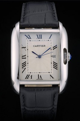 Cartier Tank Anglaise 36mm White Dial Stainless Steel Case Black Leather Bracelet