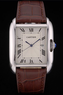 Cartier Tank Anglaise 36mm White Dial Stainless Steel Case Brown Leather Bracelet