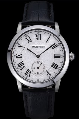 Cartier Ronde Louis White Dial Black Leather Strap 621977