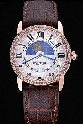 Swiss Cartier Moonphase Gold Diamond Case White Dial 622186