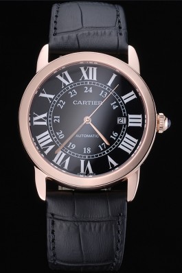 Swiss Cartier Ronde Solo Gold Case Black Dial Roman Numerals 622202