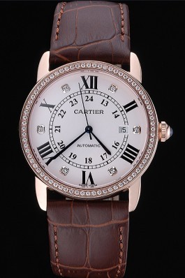 Swiss Cartier Ronde Louis Gold Diamond Case White Dial Roman and Diamond Numerals 622205