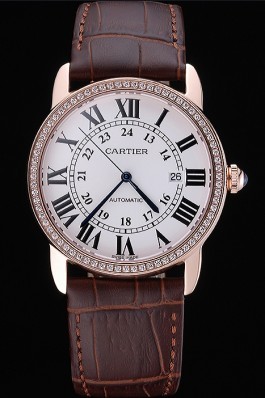 Swiss Cartier Ronde Solo Gold Diamond Case White Dial Roman Numerals 622206