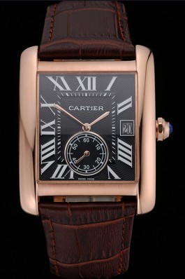 Cartier Tank MC Black Dial Gold Case Brown Leather Strap 622582