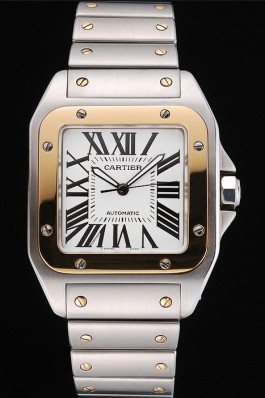 Swiss Cartier Santos De Cartier Galbee Yellow Gold and Steel Case Steel Bracelet 622643