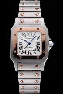 Swiss Cartier Santos De Cartier Galbee Rose Gold and Steel Case Steel Bracelet Small 622645