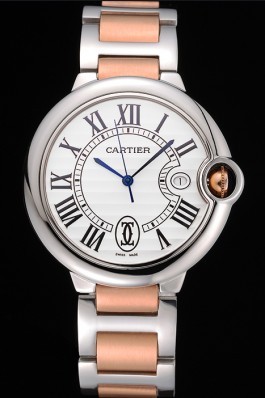 Swiss Ballon Blue De Cartier Steel Case White Dial Roman Numerals Two Tone Bracelet 622646