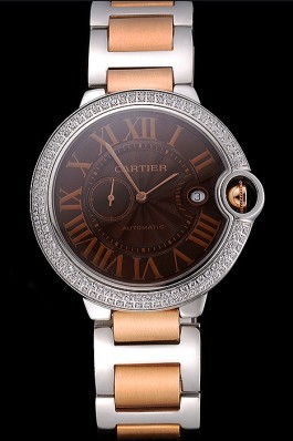 Swiss Cartier Ballon Bleu Diamond Case Brown Dial Two Tone Bracelet 622674