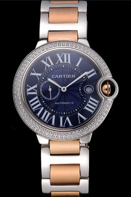 Swiss Cartier Ballon Bleu Diamond Case Blue Dial Two Tone Bracelet 622675