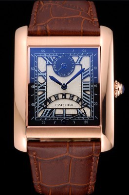 Cartier Tank Black Dial Rose Gold Case Brown Leather Strap 622765