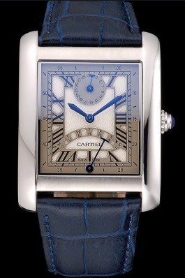 Cartier Tank White Dial Stainless Steel Case Blue Leather Strap 622762
