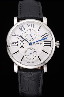 Cartier Ronde Second Time Zone White Dial Stainless Steel Case Black Leather Strap 622798