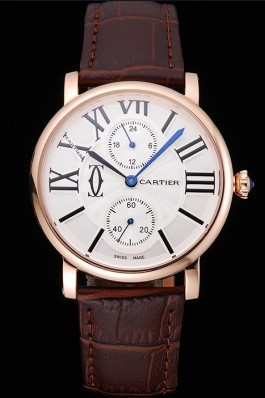 Cartier Ronde Second Time Zone White Dial Gold Case Brown Leather Strap 622801