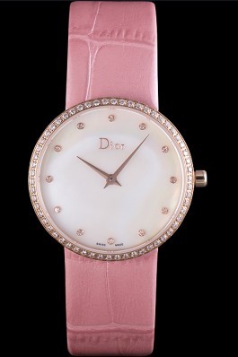 La D de Dior Pink Leather Strap with White Dial 621513