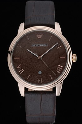 Emporio Armani Classic Brown Dial Gold Case Brown Leather Bracelet 622336
