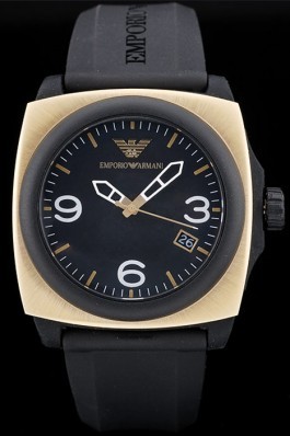 Emporio Armani Top Replica 9008 Classic Black Rubber Strap Yellow Gold Bezel