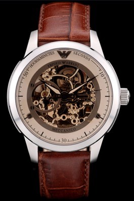 Emporio Armani Top Replica 9003 Meccanico Brown Leather Strap Open Dial