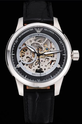 Emporio Armani Top Replica 9004 Meccanico Black Leather Strap Open Dial