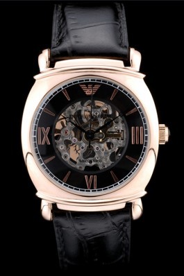 Emporio Armani Top Replica 9005 Meccanico Black Leather Strap Rose Gold Bezel