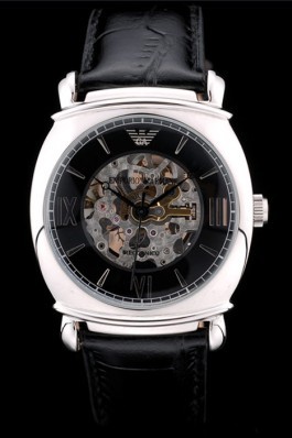 Emporio Armani Top Replica 9007 Meccanico Black Leather Strap Open Dial