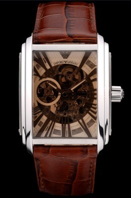 Emporio Armani Top Replica 9015 Meccanico Brown Leather Strap Open Dial