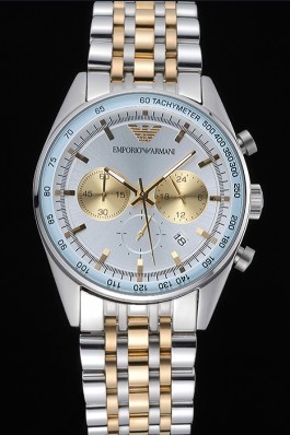 Emporio Armani Sportivo Chronograph Silver Dial Two Tone Stainless Steel Bracelet 622350