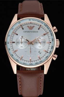 Emporio Armani Sportivo Chronograph SIlver Dial Brown Leather Bracelet 622351